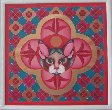 BASTET - Bohyňa Mačka. Akryl 2013. 60x60x2 cm. Plátno.