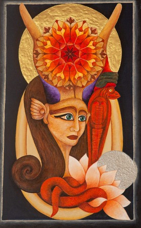 HATHOR GODDESS - Bohyňa Hathor II. Akryl 2020. 65x45x0,3 cm. Sololit.